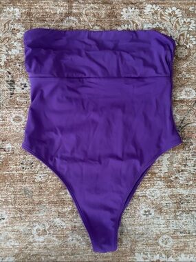 Strapless Purple High-Cut One-Piece Swimsuit